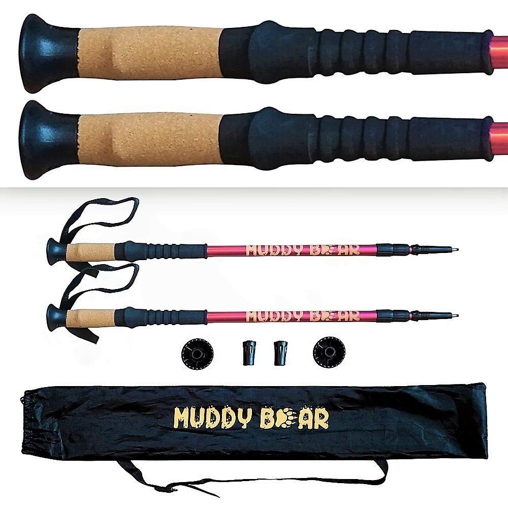 Muddy Bear Ultra Lightweight Collapsible Trekking Poles with Cork Grip - Hiking Sticks - Stronger Than Carbon Fiber - Best Hiking Poles - Adjustable Hiking Stick for Men and Women